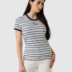 T-Shirt Guess Mulher Ss Cn Striped Mini 4G Logo Tee