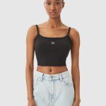 Top Calvin Klein Mulher Sl Woven Label 2X2 Baby Rib Crop