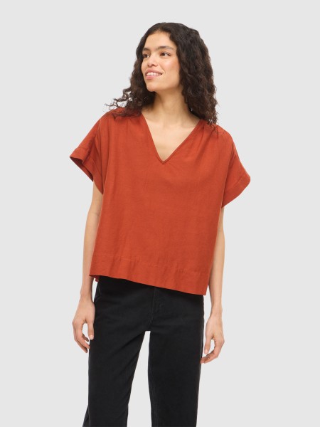 T-Shirt Vila Mulher Viprisilla V-Neck Ss Top Vol