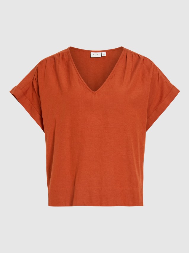 T-Shirt Vila Mulher Viprisilla V-Neck Ss Top Vol