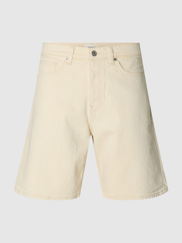 Cal��es Selected Homem Slhreg Alex Ecru 704 Denim Short Noos