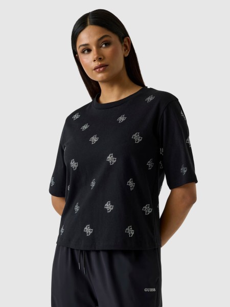 T-Shirt Guess Mulher Silvy 4G Ss Cn T-Shirt