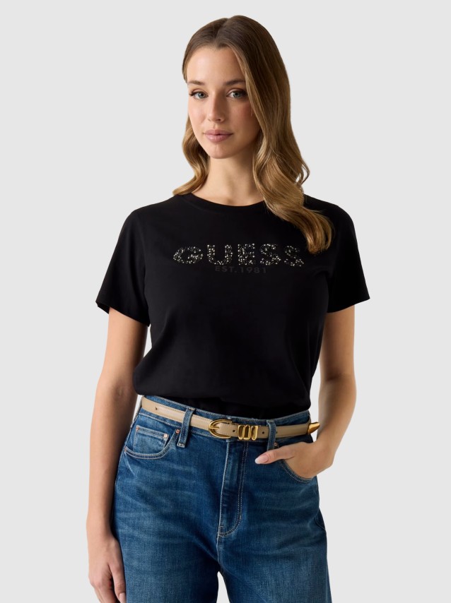 T-Shirt Guess Mulher Ss Cn Guess Studs Script Tee