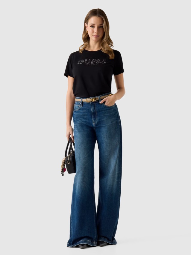 T-Shirt Guess Mulher Ss Cn Guess Studs Script Tee