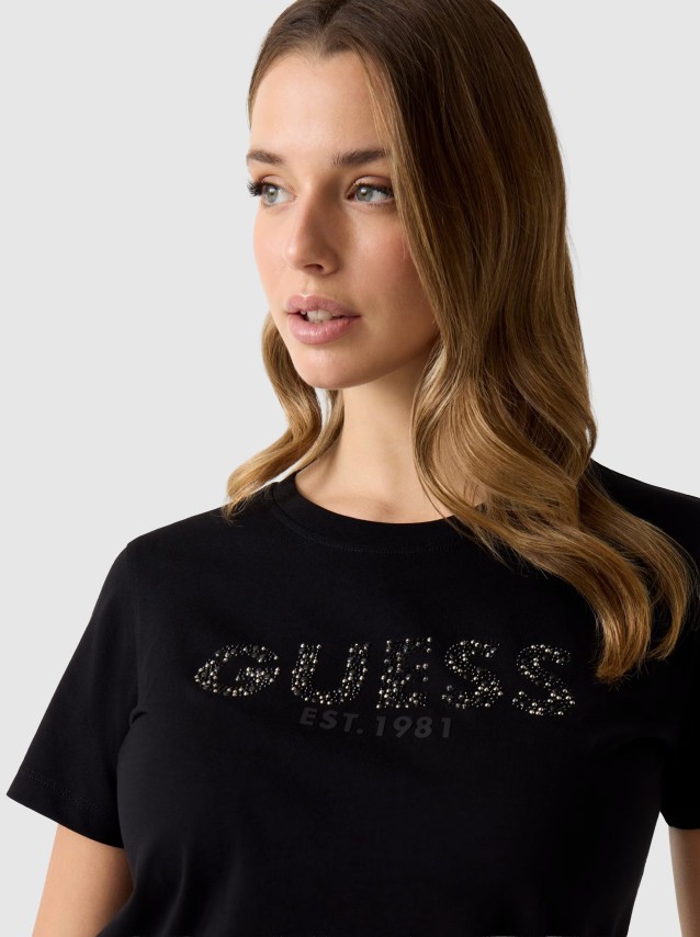 T-Shirt Guess Mulher Ss Cn Guess Studs Script Tee