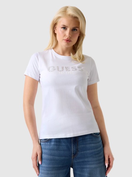 T-Shirt Guess Mulher Ss Cn Guess Studs Script Tee T-Shirt Guess Mulher Ss Cn Guess Studs Script Tee