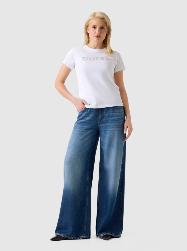 T-Shirt Guess Mulher Ss Cn Guess Studs Script Tee
