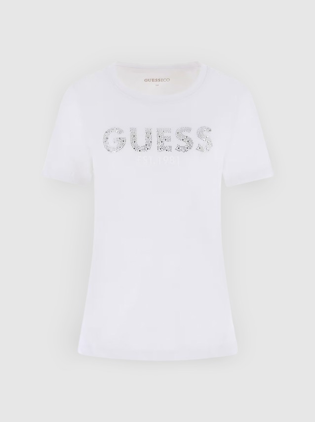 T-Shirt Guess Mulher Ss Cn Guess Studs Script Tee