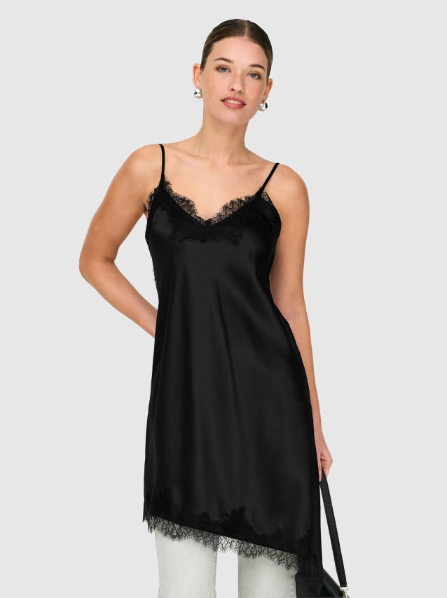 Vestido Only Mulher Onlbella Strap Satin Lace DressWvn Ex Neptune 13 Coffee Bean