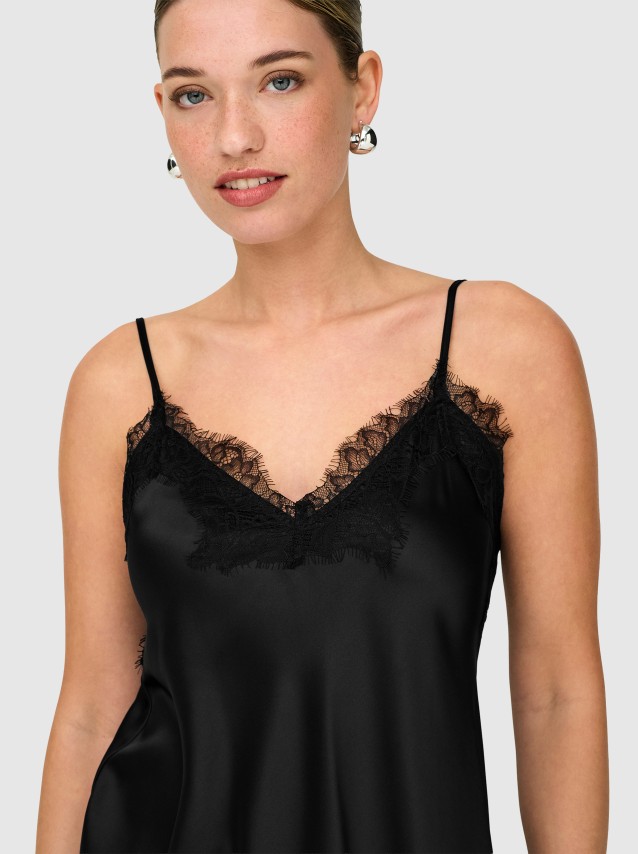 Vestido Only Mulher Onlbella Strap Satin Lace DressWvn Ex Neptune 13 Coffee Bean
