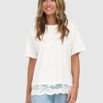 T-Shirt Only Mulher Onlvivvi S/s Lace Bottom Cs Jrs Webseller