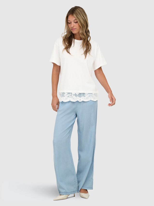 T-Shirt Only Mulher Onlvivvi S/s Lace Bottom Cs Jrs Webseller
