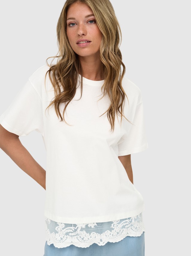 T-Shirt Only Mulher Onlvivvi S/s Lace Bottom Cs Jrs Webseller
