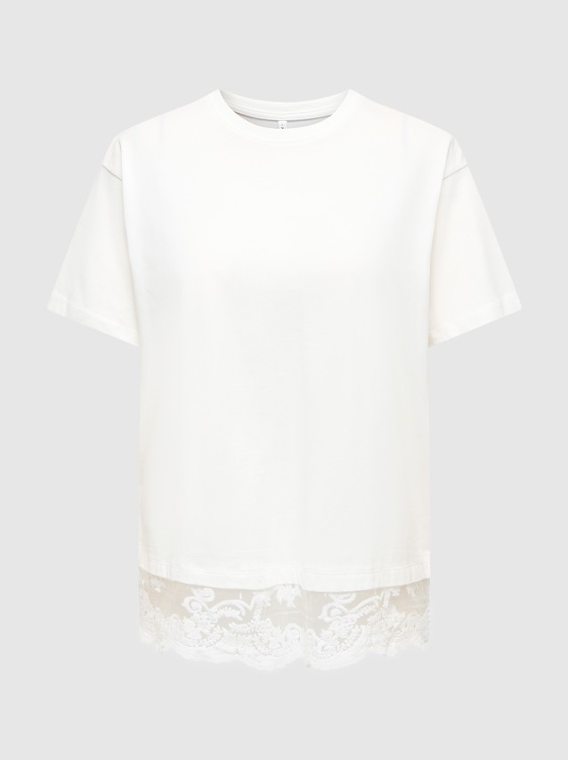 T-Shirt Only Mulher Onlvivvi S/s Lace Bottom Cs Jrs Webseller