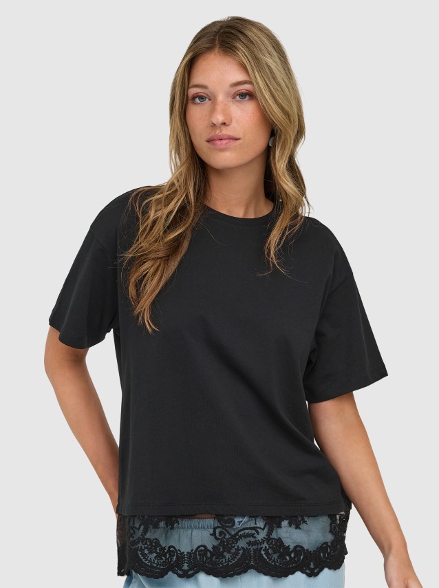 T-Shirt Only Mulher Onlvivvi S/s Lace Bottom Cs Jrs Webseller