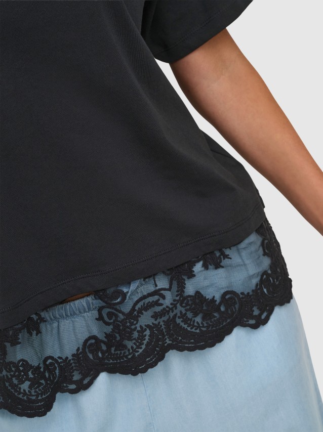 T-Shirt Only Mulher Onlvivvi S/s Lace Bottom Cs Jrs Webseller