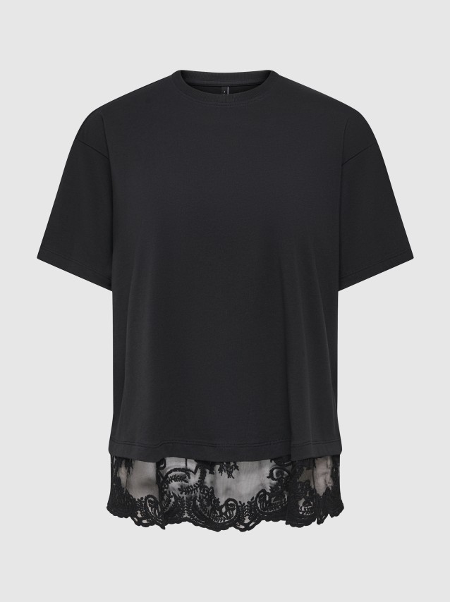 T-Shirt Only Mulher Onlvivvi S/s Lace Bottom Cs Jrs Webseller