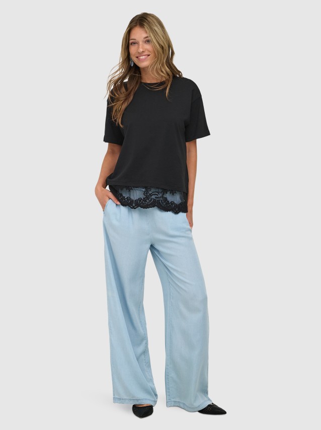 T-Shirt Only Mulher Onlvivvi S/s Lace Bottom Cs Jrs Webseller