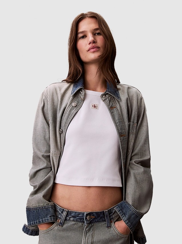 T-Shirt Calvin Klein Mulher A- Woven Label 2X2 Rib Baby Tee