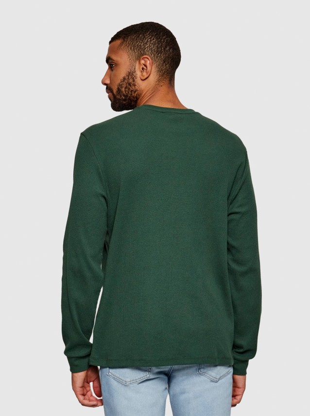 Camisola Calvin Klein  Homem Ls Waffle Woven Label Crewnk Tee