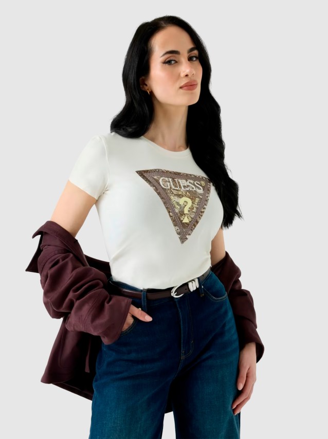 T-Shirt Guess Mulher Ss Cn Snake Triangle Tee