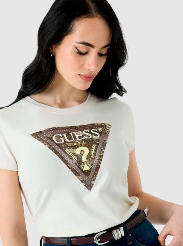 T-Shirt Guess Mulher Ss Cn Snake Triangle Tee