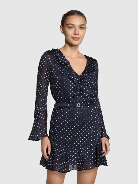 Vestido Guess Mulher Ls Emy Belted Dress Vestido Guess Mulher Ls Emy Belted Dress