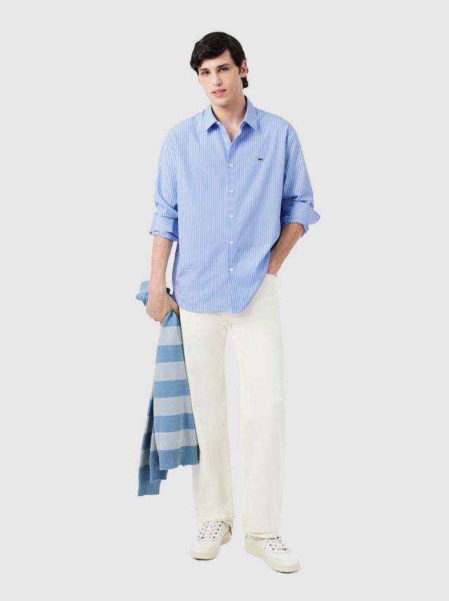 Camisa Lacoste Homem Casual Shirts Male Adult Woven