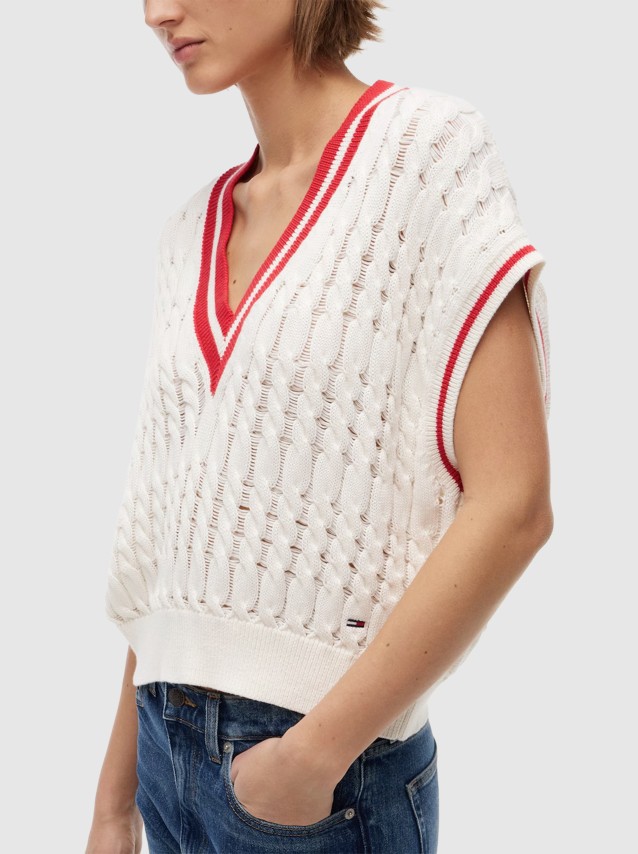 Colete Tommy Jeans Mulher Tjw Tipping V Neck Cable Vest