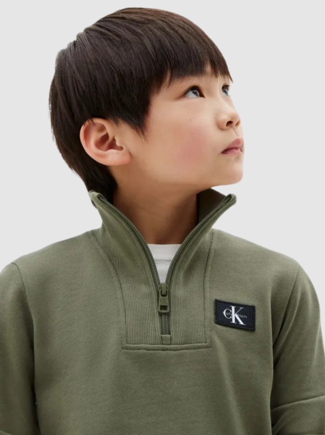 Sweatshirt Calvin Klein Menino Terry Ck Woven Label Half Zip