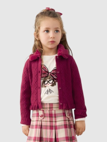 Casaco Mayoral Menina Casaco Tricô Gola Pelo Casaco Mayoral Menina Casaco Tricô Gola Pelo