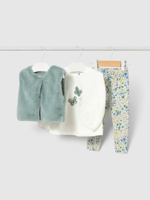 Conjunto 3 Pe�as Mayoral Menina Conj Leggings Colete Pelo