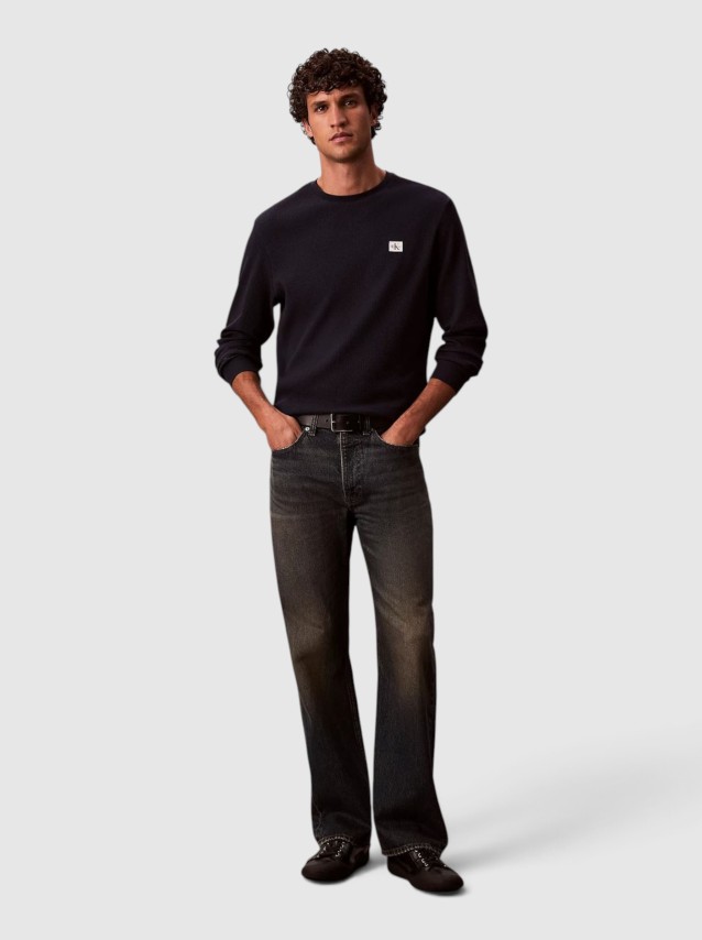 Camisola Calvin Klein  Homem Ls Waffle Woven Label Crewnk Tee