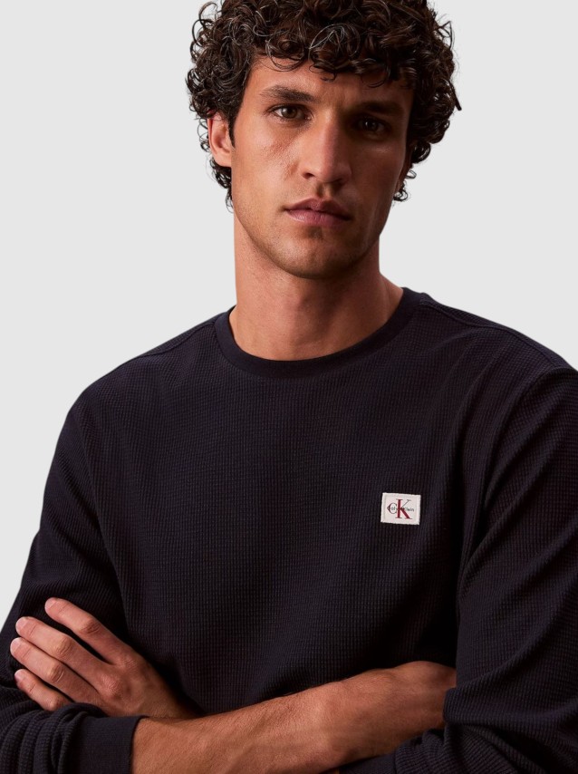 Camisola Calvin Klein  Homem Ls Waffle Woven Label Crewnk Tee