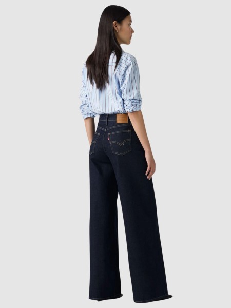 Jeans Levis  Mulher 728 Hr Wide Leg Dark Indigo - Flat Finish