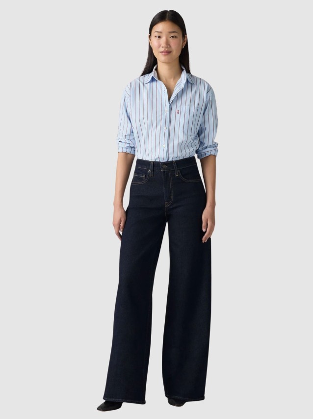 Jeans Levis  Mulher 728 Hr Wide Leg Dark Indigo - Flat Finish