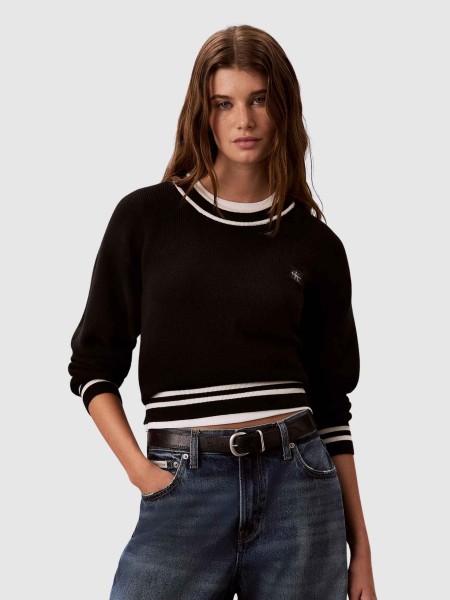 Camisola Calvin Klein Mulher Woven Label Crewneck Sweater Camisola Calvin Klein Mulher Woven Label Crewneck Sweater
