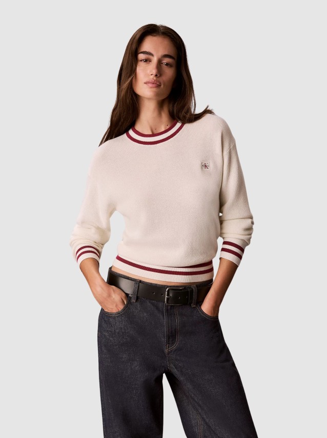 Camisola Calvin Klein Mulher Woven Label Crewneck Sweater