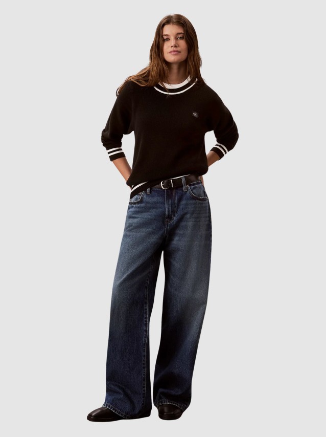 Camisola Calvin Klein Mulher Woven Label Crewneck Sweater