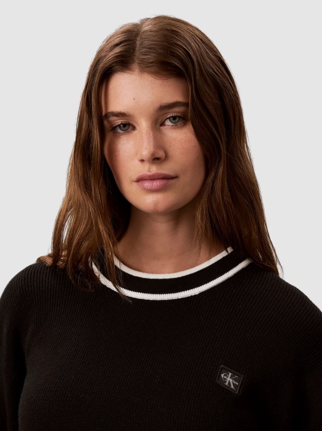 Camisola Calvin Klein Mulher Woven Label Crewneck Sweater