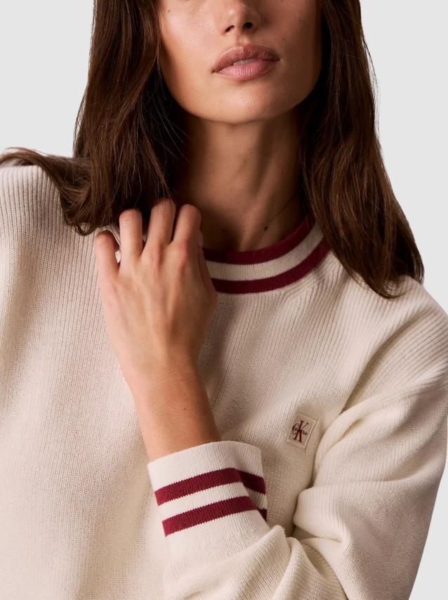 Camisola Calvin Klein Mulher Woven Label Crewneck Sweater