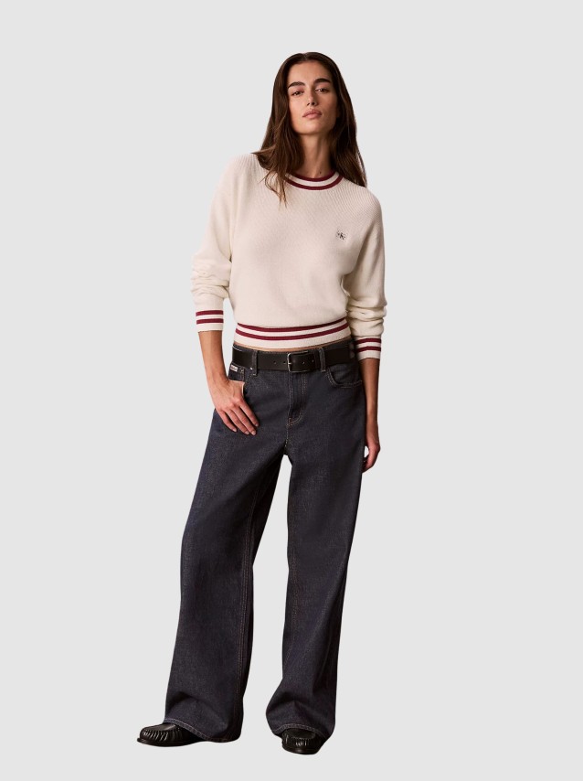 Camisola Calvin Klein Mulher Woven Label Crewneck Sweater