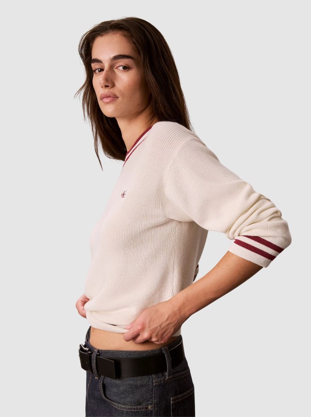 Camisola Calvin Klein Mulher Woven Label Crewneck Sweater