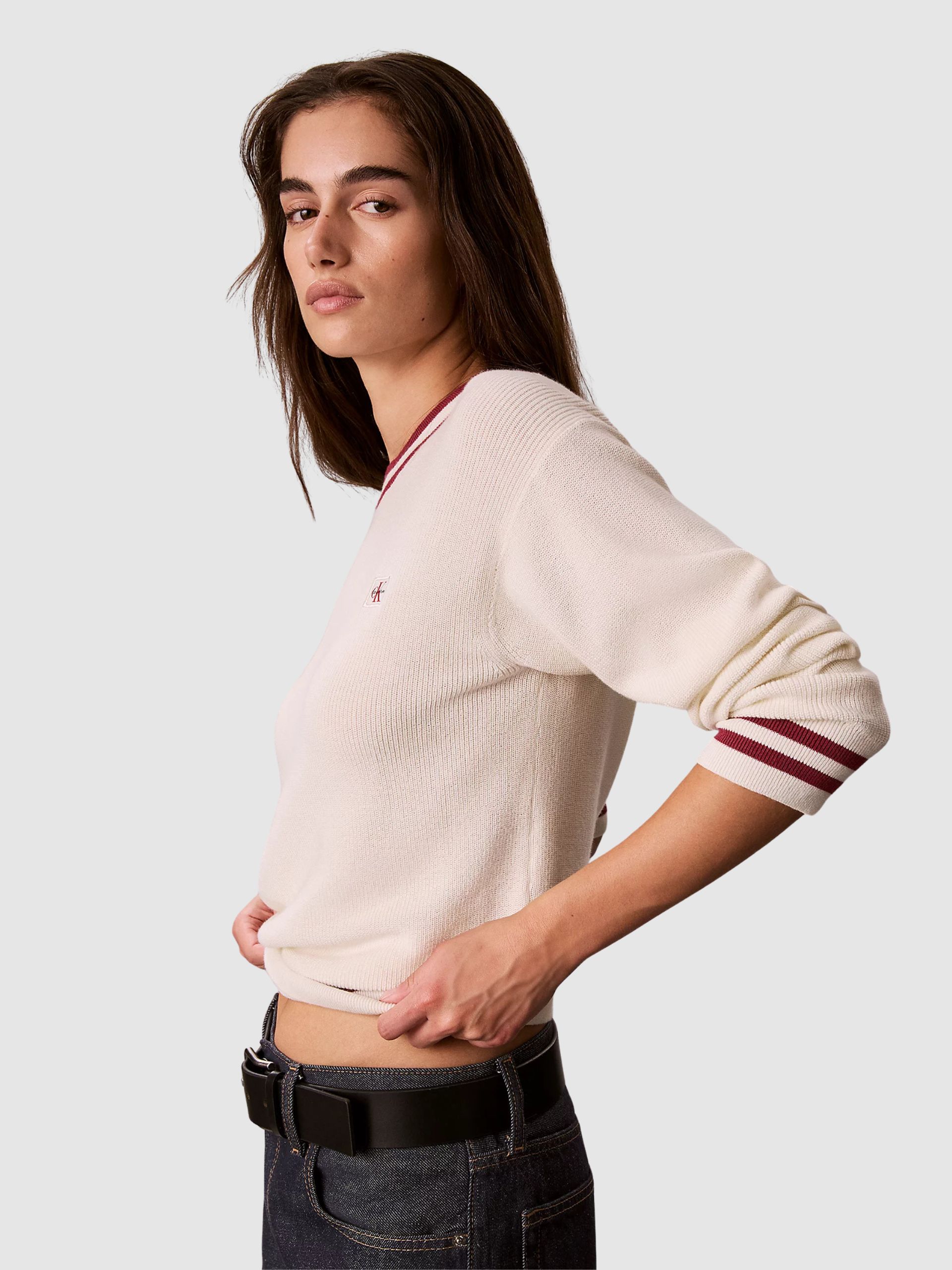 Camisola Calvin Klein Mulher Woven Label Crewneck Sweater