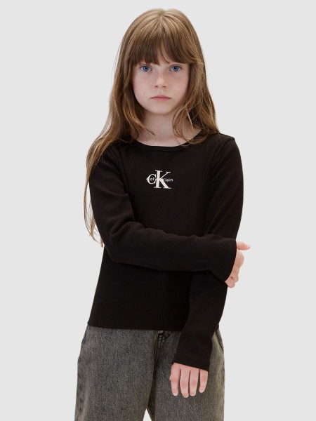 Camisola Calvin Klein Menina Monologo Rib Ls T-Shirt Camisola Calvin Klein Menina Monologo Rib Ls T-Shirt