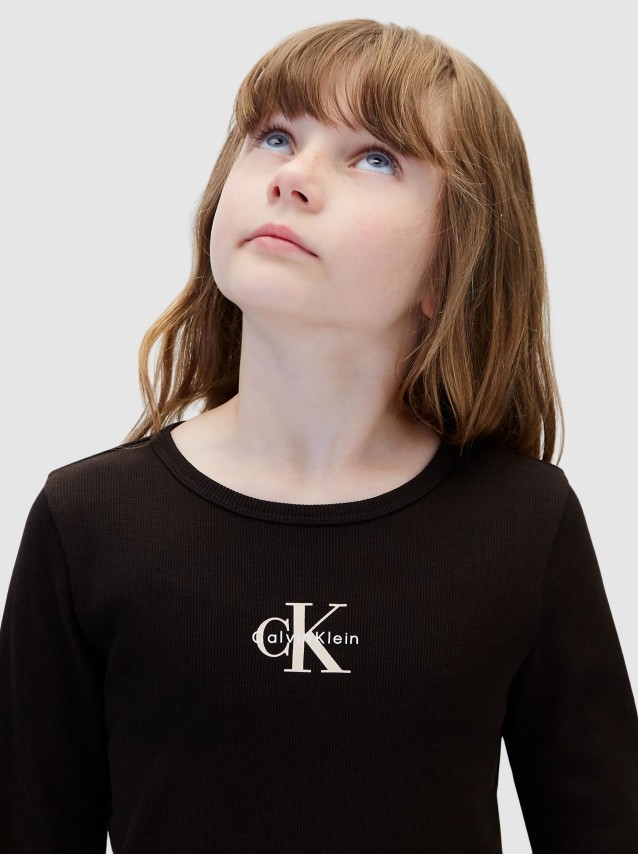 Camisola Calvin Klein  Menina Monologo Rib Ls T-Shirt