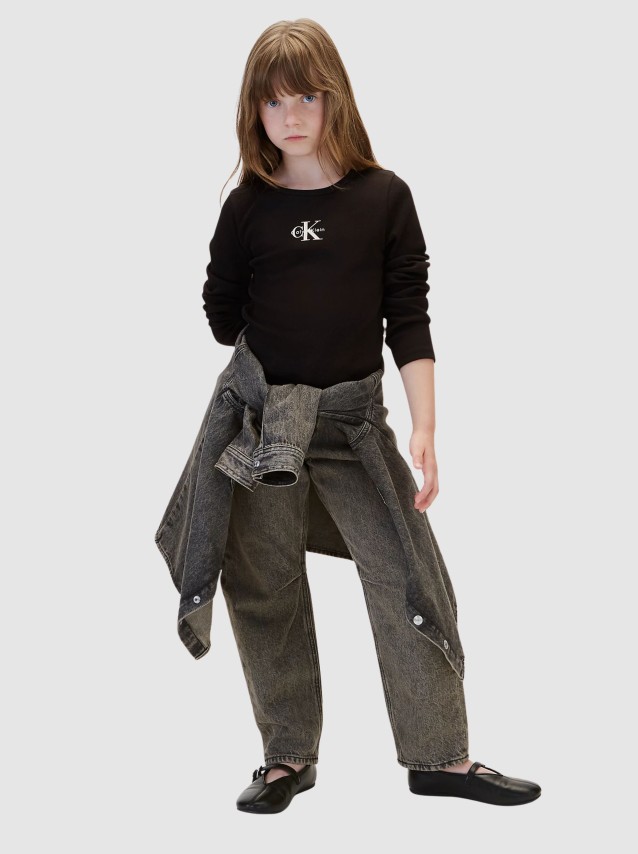 Camisola Calvin Klein  Menina Monologo Rib Ls T-Shirt