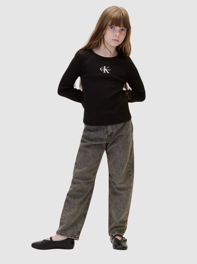 Camisola Calvin Klein  Menina Monologo Rib Ls T-Shirt