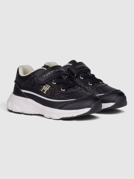 Sapatilha Tommy Hilfiger Menina Low Cut Lace-Up/velcro Sneaker Blac Sapatilha Tommy Hilfiger Menina Low Cut Lace-Up/velcro Sneaker Blac
