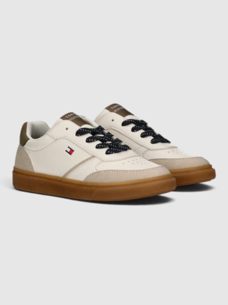 Sapatilha Tommy Hilfiger Menino Low Cut Ace-Up Sneaker Beige/off Wh Sapatilha Tommy Hilfiger Menino Low Cut Ace-Up Sneaker Beige/off Wh